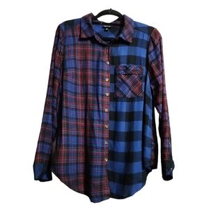 Torrid blue/black and red plaid long sleeve flannel top size 0/large